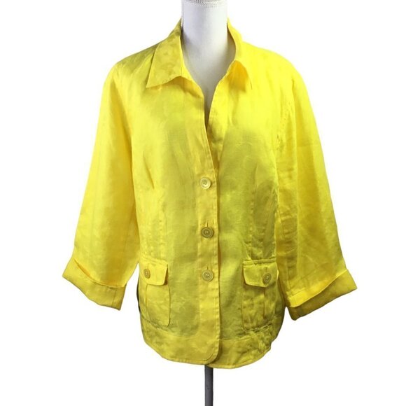 100% Linen Blazer 16W Jones New York Collection Suit Jacket 3/4 Sleeve 3 Button - Picture 3 of 10